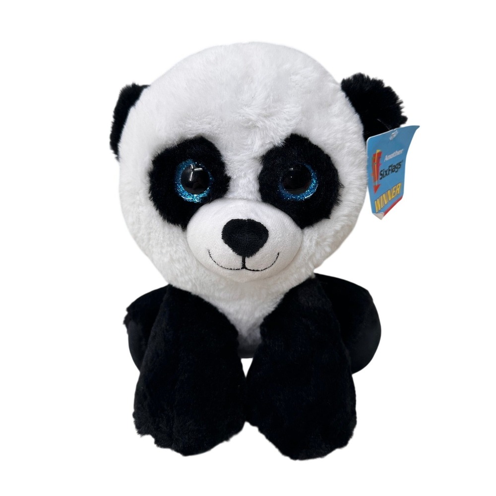 Six Flags Panda Plush Stuffed Animal Sparkle Blue Eyes 12 Inch Kids Toy Kawaii